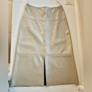 Elegant Green Leather High Waisted Split Front Bodycon Pencil Midi Skirt